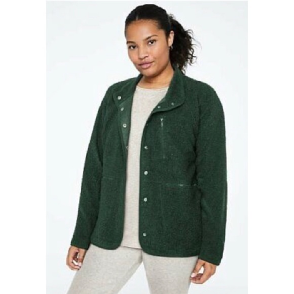PINK Victoria's Secret Cozy Snap‎ Jacket Sherpa Material Green Size Small